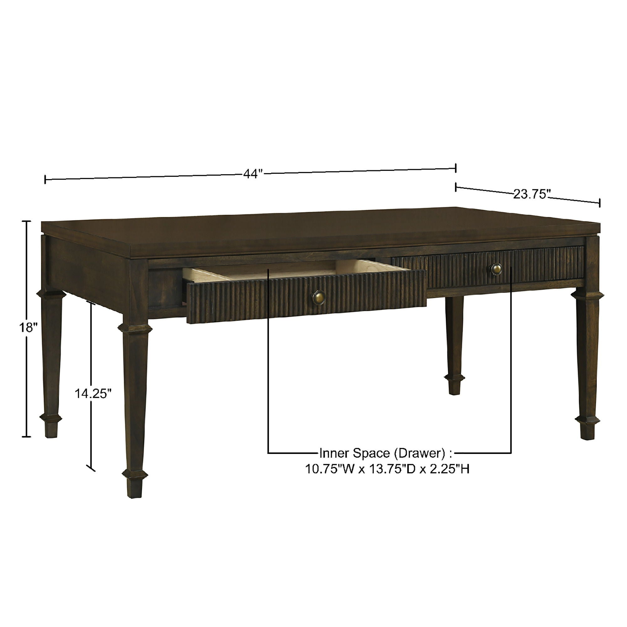 Kenna - Fluted 2 Drawer Coffee Table - Brown