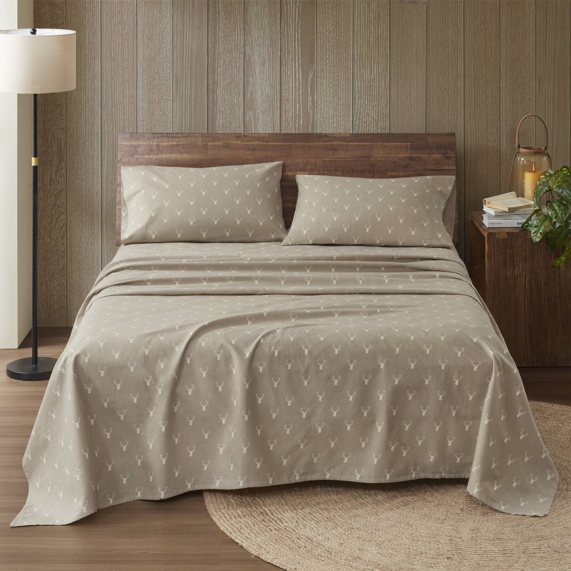 Flannel - California King 100% Flannel Printed Sheet Set - Stag Head