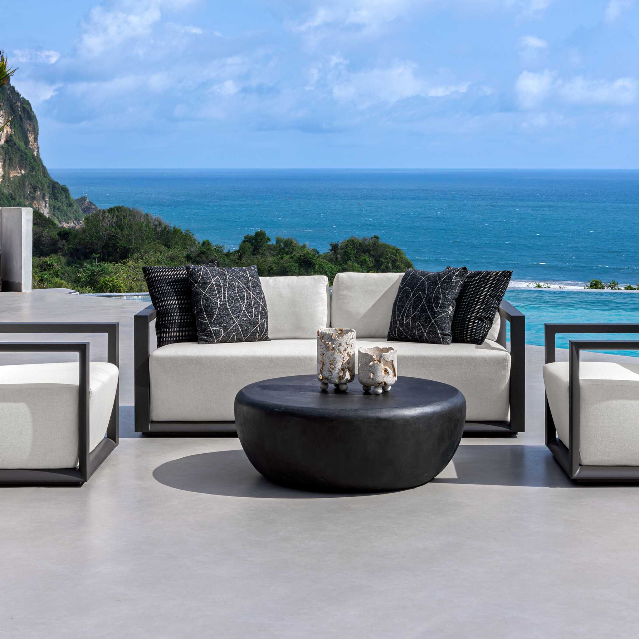 Remsen - Outdoor Sofa - Black / Oyster