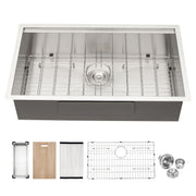 32" Undermount Kitchen Sink Brushed Nickel 16 Gauge Stainless Steel Single Bowl With Ledge Workstation, 32 X 19 X 9 Inch