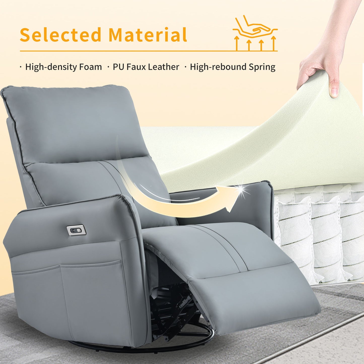 270° Power Swivel Rocker Glider Recliner Chair With USB Ports
