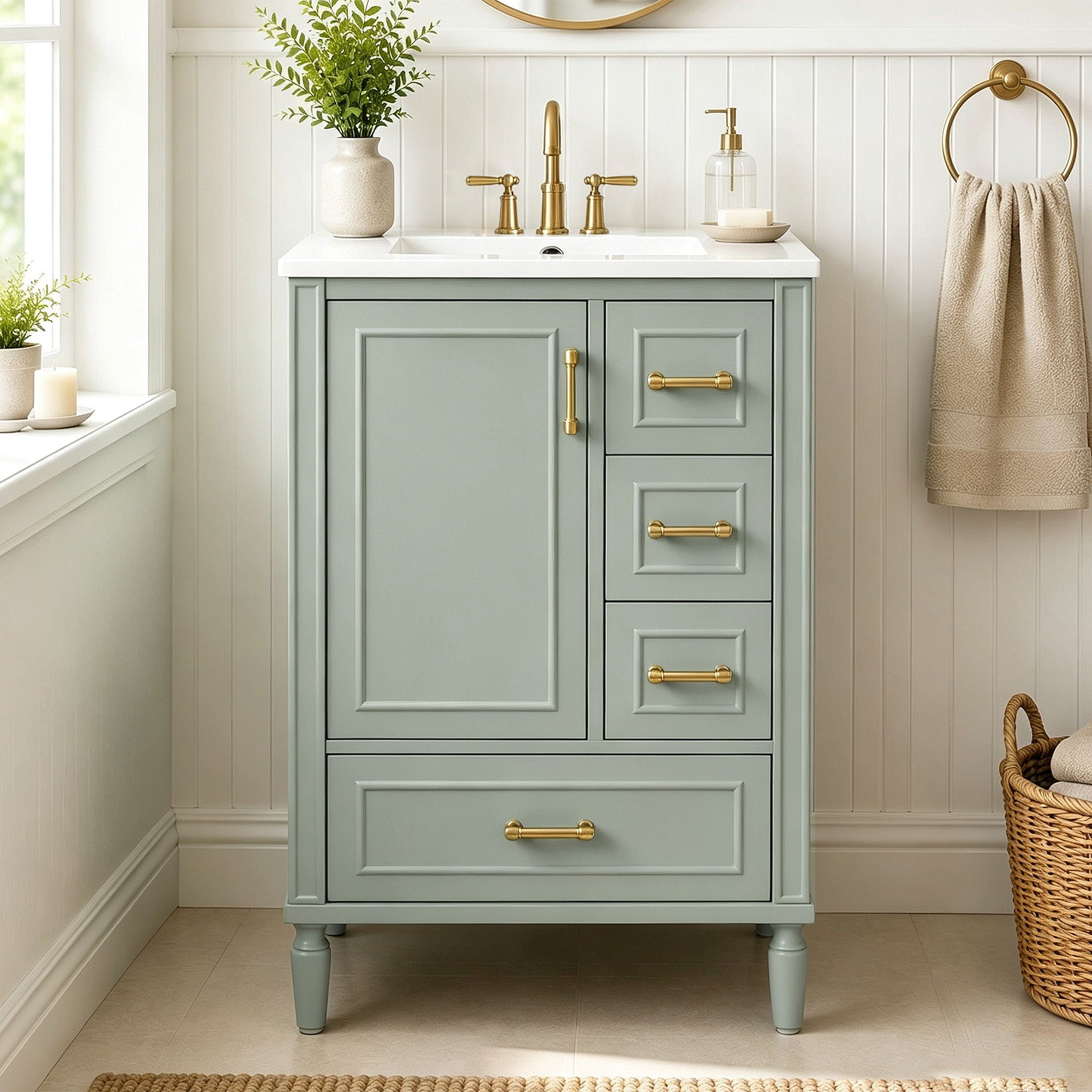 Modern Bathroom Vanity With Sink, Soft Close Doors, 3 Drawers