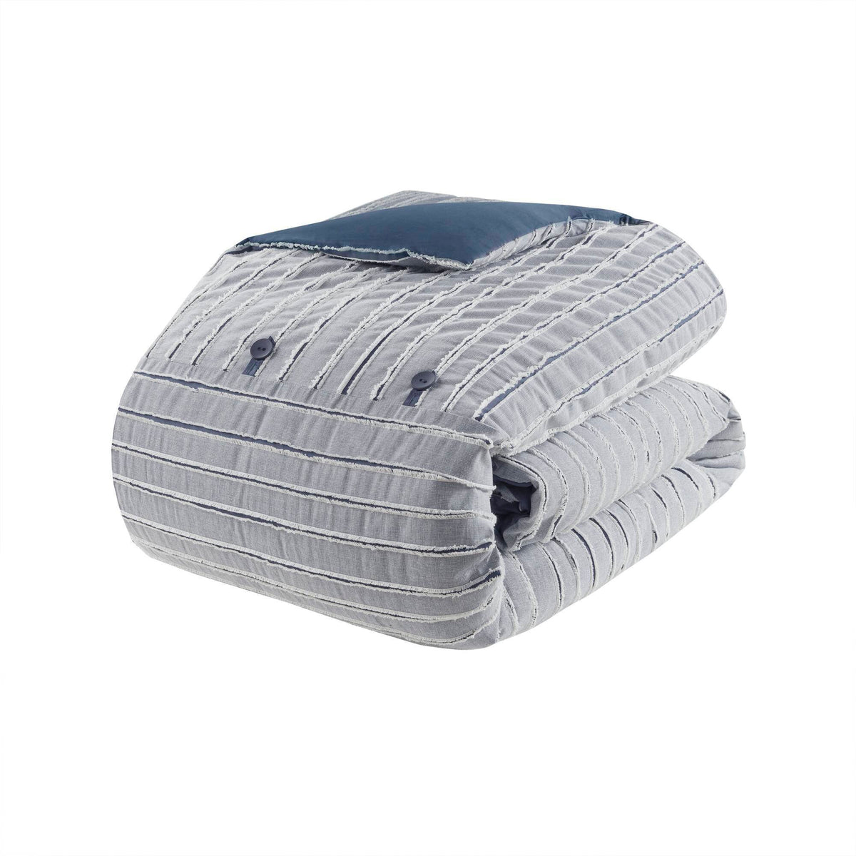 Essence - Oversized Cotton Clipped Jacquard Comforter Set With Euro Shams and Throw Pillows - Blue
