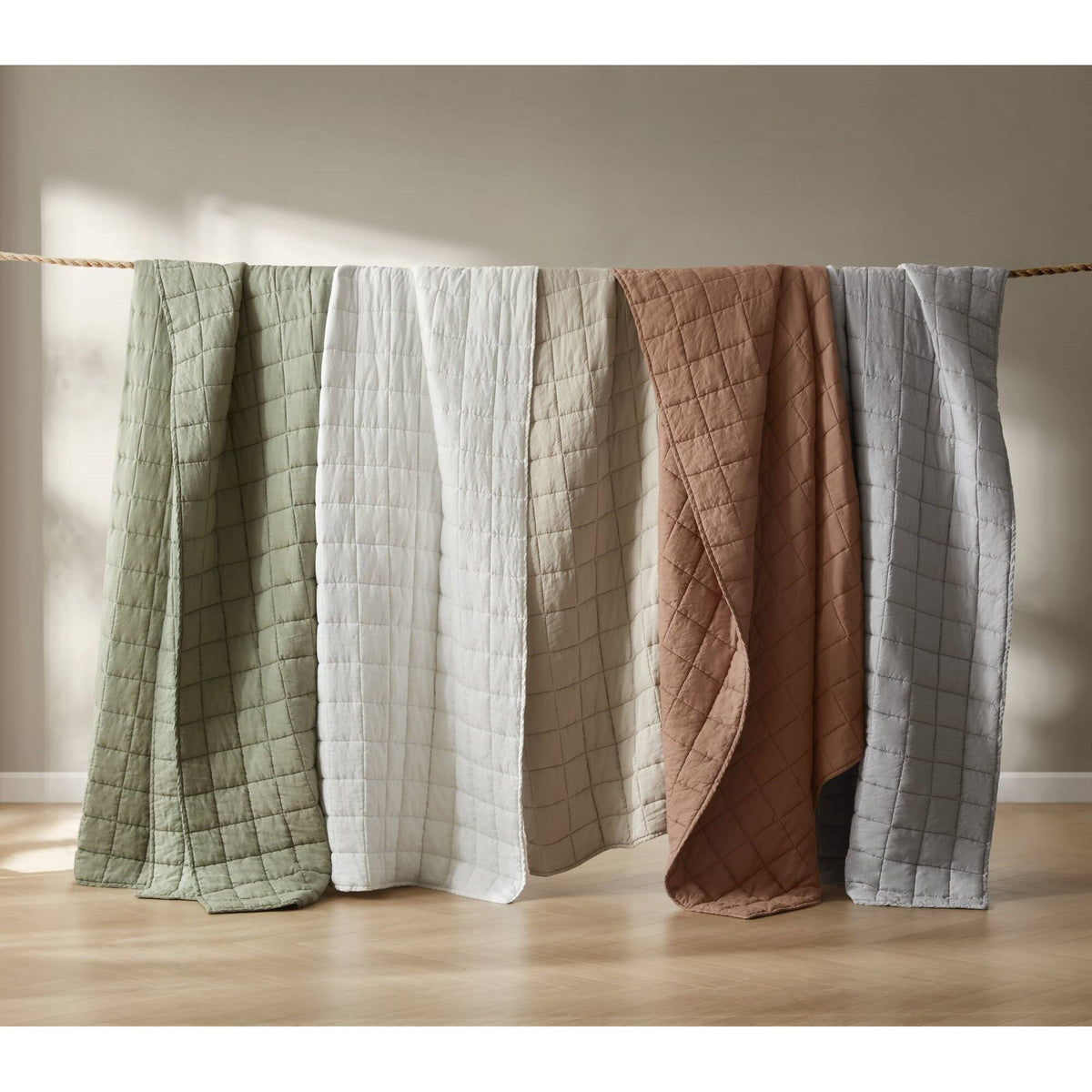 French Flax - Full/Queen Linen Garment Washed Quilt Set - Clay