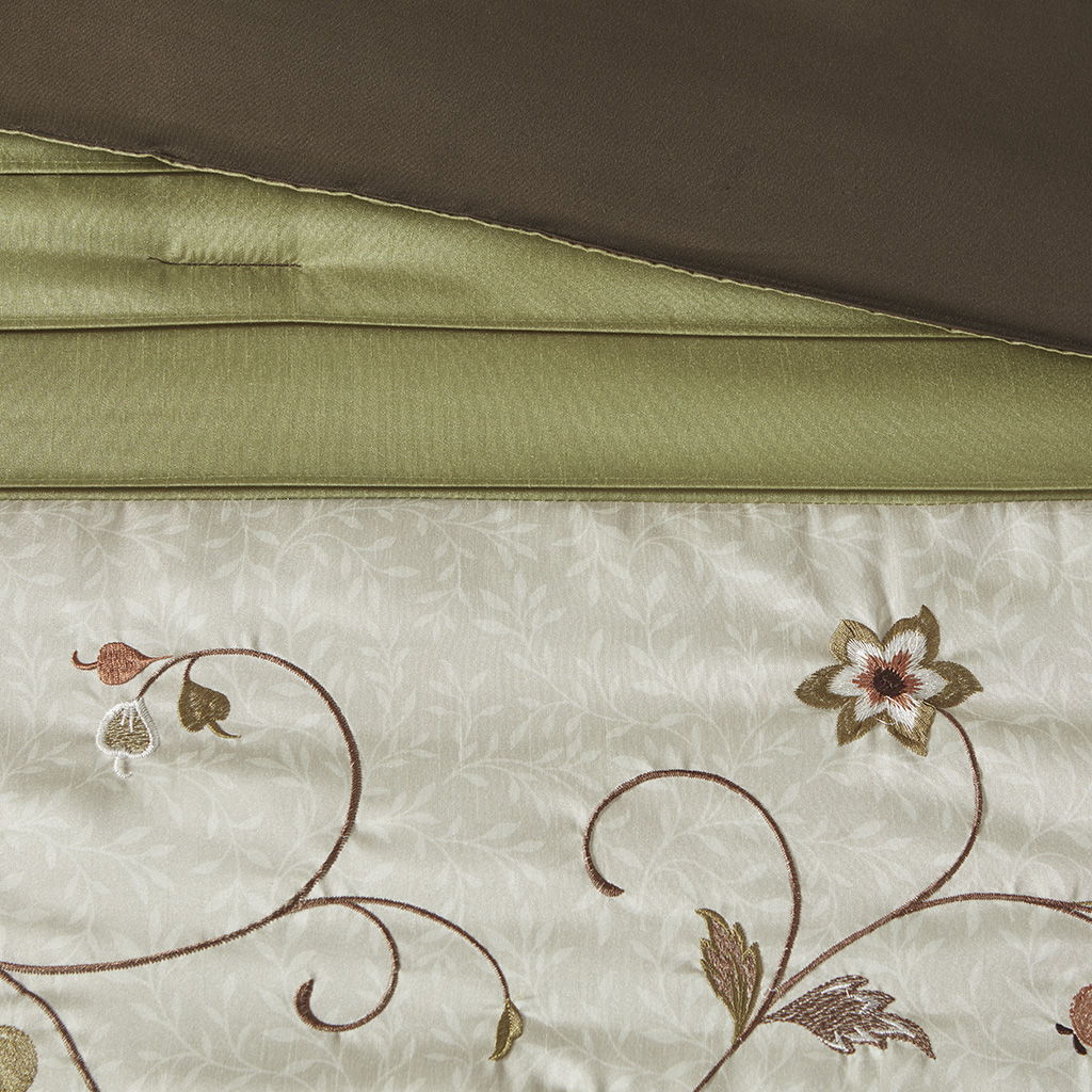 Serene - California King Embroidered Piece Comforter (Set of 7) - Green