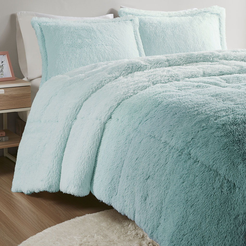Brielle - Ombre Shaggy Long Comforter Mini Set - Blue