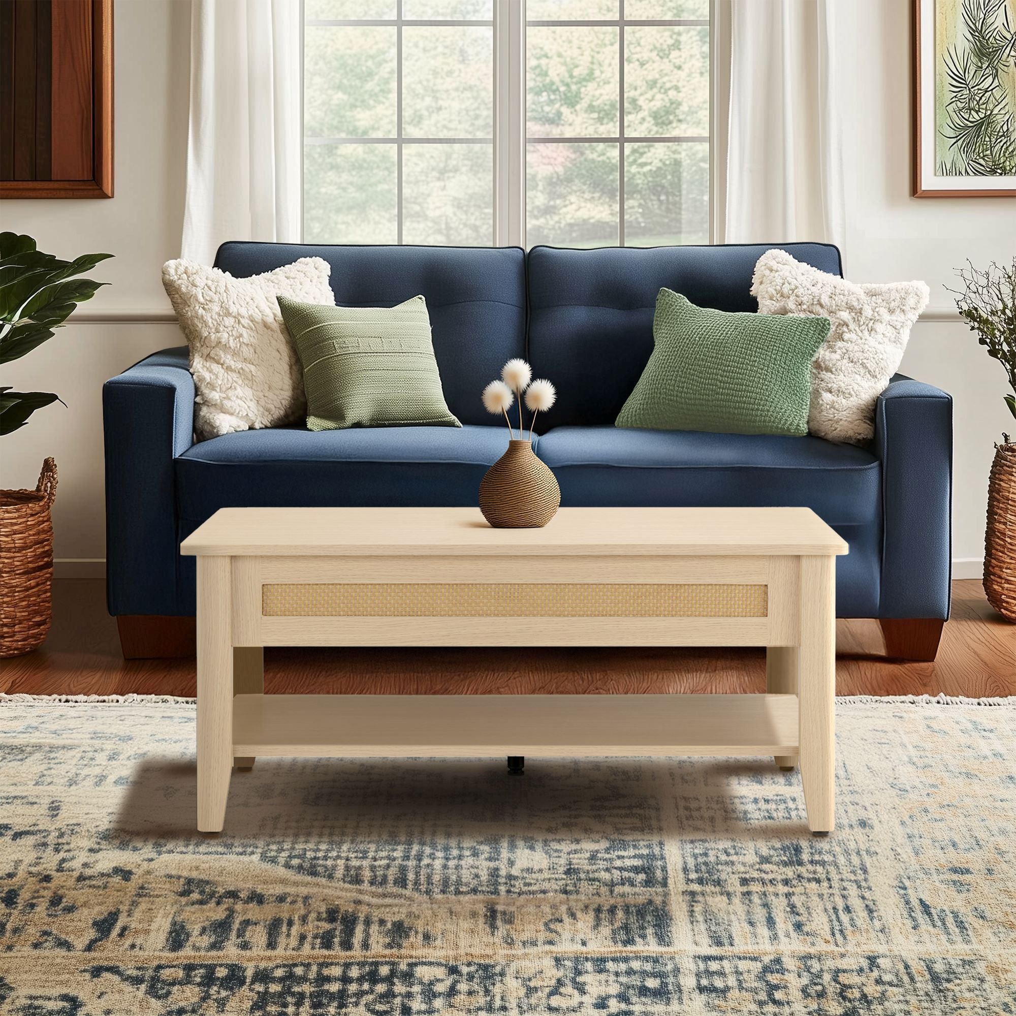 Lennox - Lift-Top Coffee Table With Storage & Lower Open Shelf - Natural