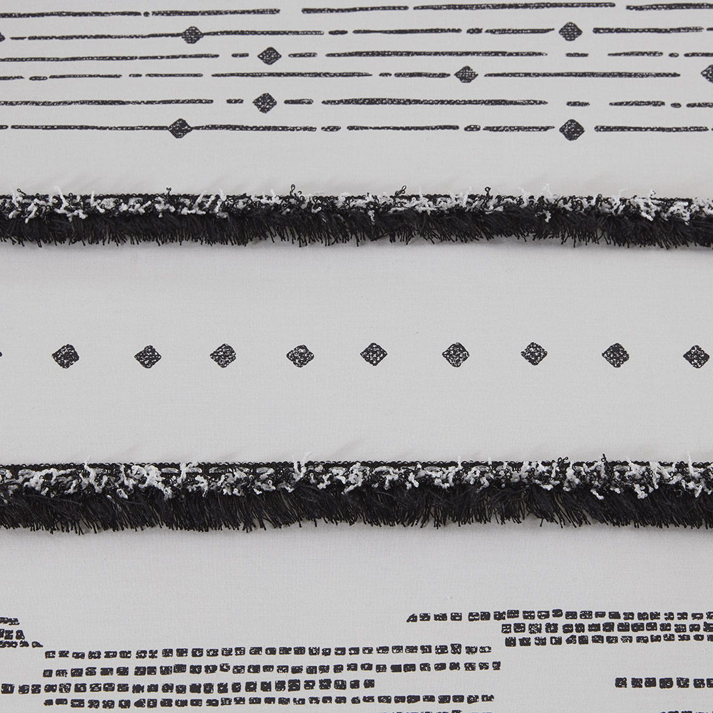 Nea - Printed Comforter Set With Trims - Black / White