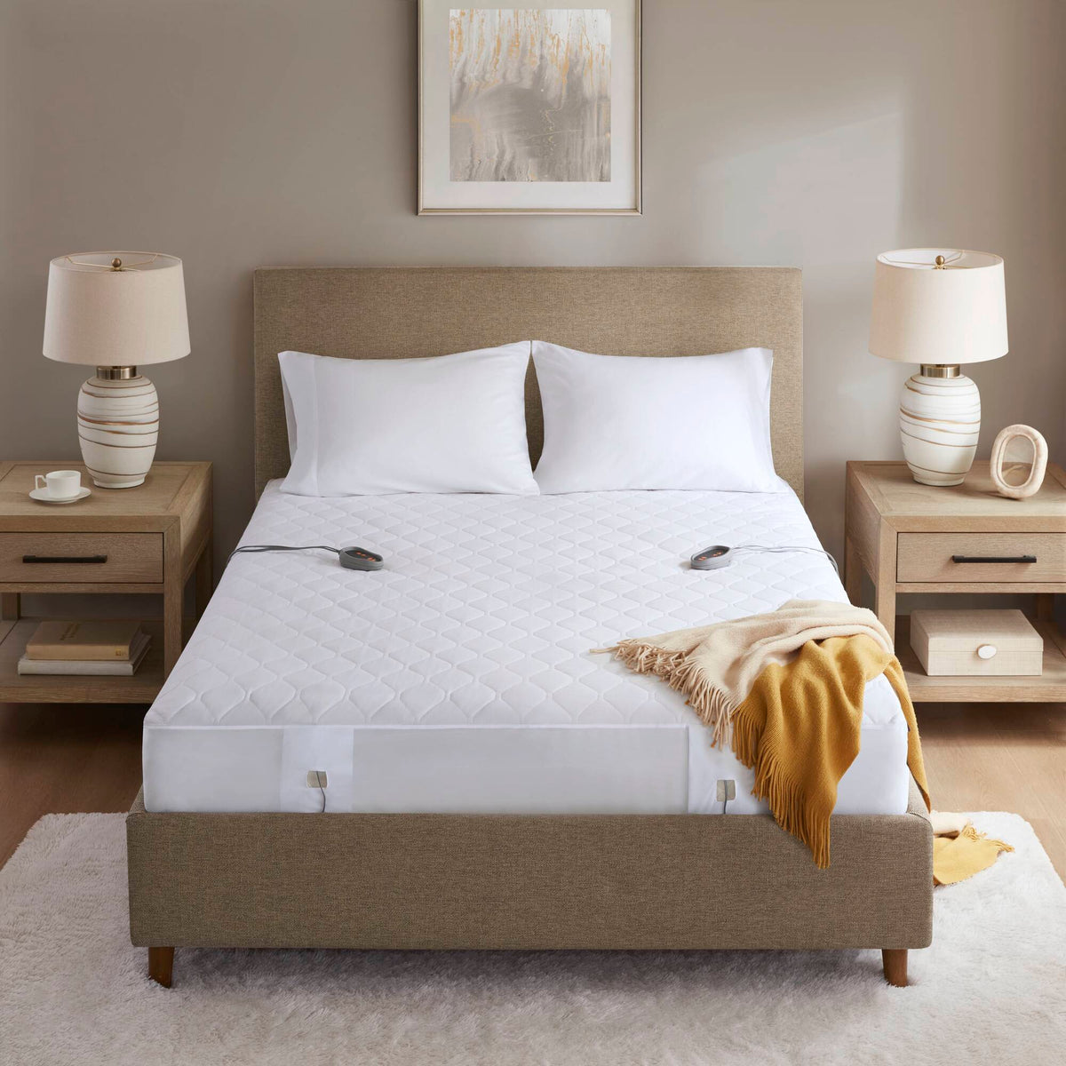 Cotton Blend - 15" Queen Heated Mattress Pad - White