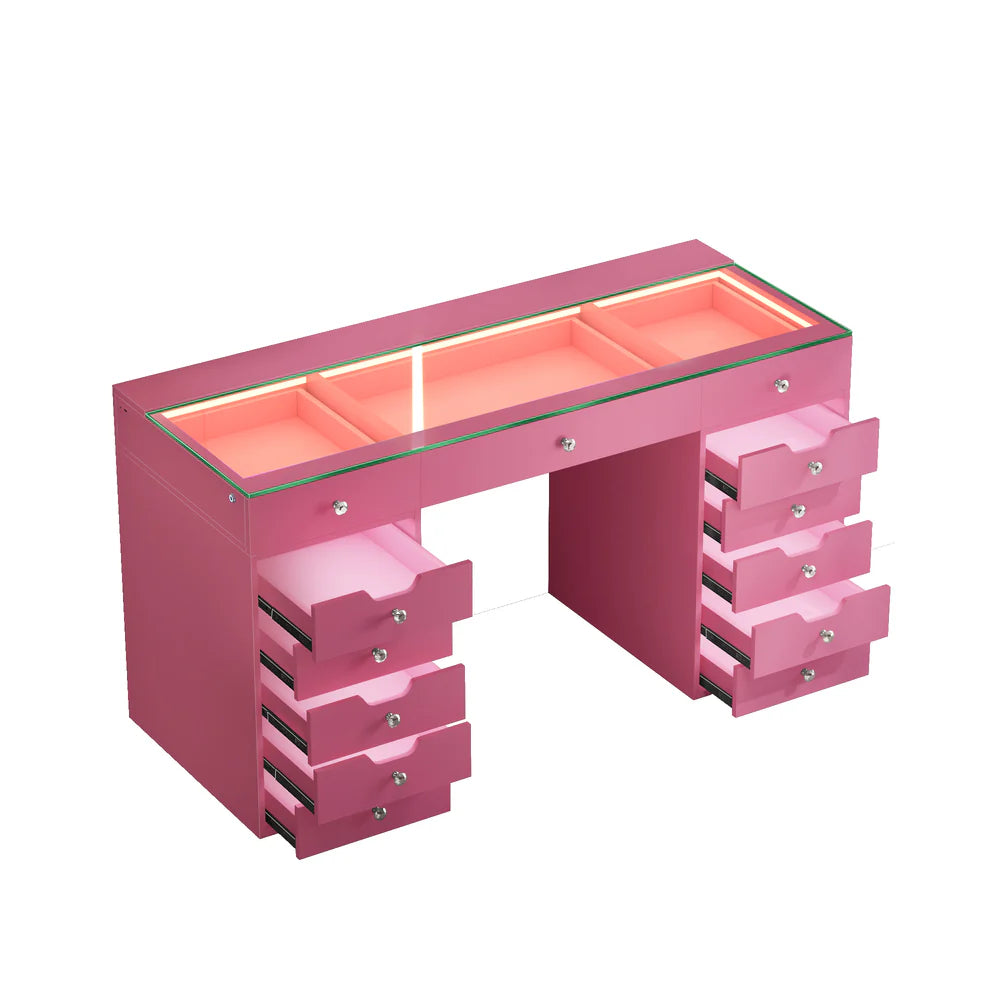 VANITII Eva Vanity Desk- White - 13 Storage Drawers