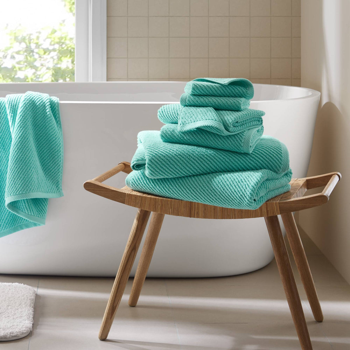 Diagonal Ribbed - 6 Piece Towels Set - Turquoise