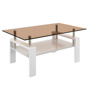 Modern Rectangular Coffee Table With Tempered Glass Top Layer, Table For Living Room - Brown / White