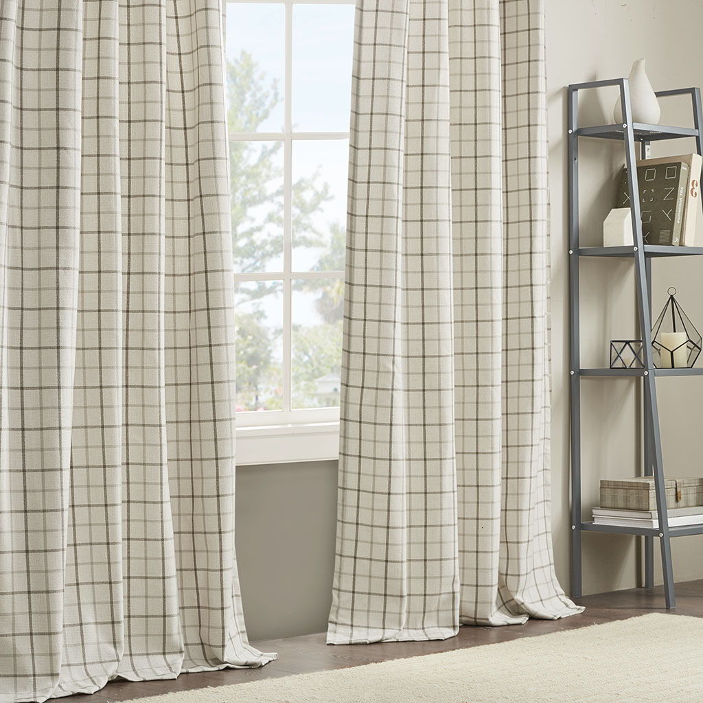 Anaheim - 50x108" Plaid Rod Pocket And Back Tab Curtain Panel With Fleece Lining - Natural