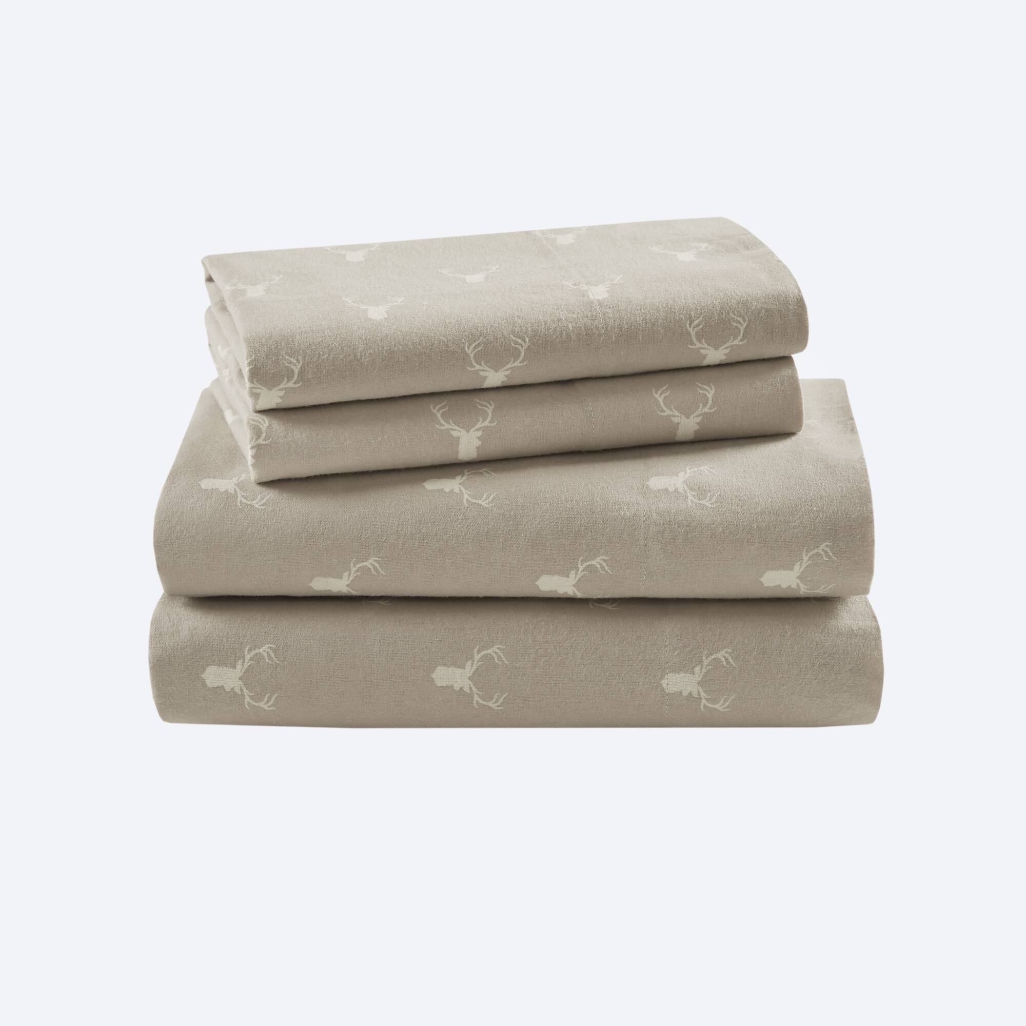Flannel - King 100% Flannel Printed Sheet Set - Stag Head