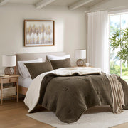 Riordan - 3 Piece Full/Queen Waffle Knit Comforter Set - Brown