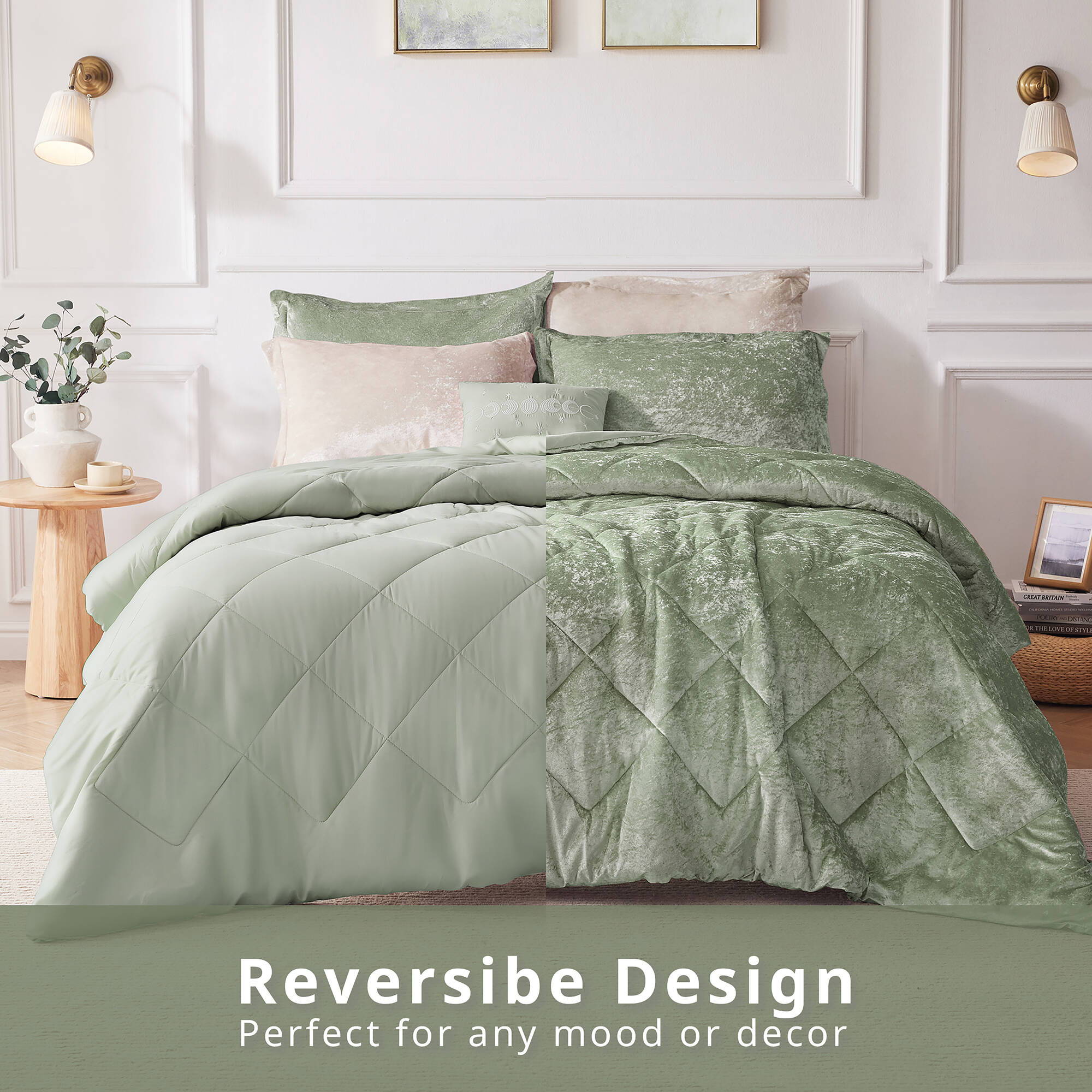 Felicia - Velvet Twin Comforter Set With Throw Pillow - Green