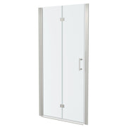 Fold Frameless Shower Door With Tempered Glass - Brushed Silver