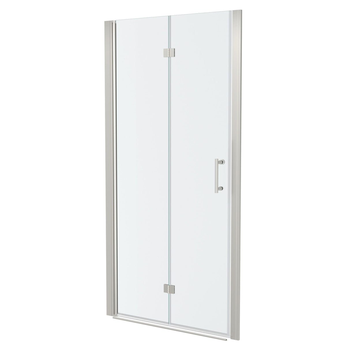 Bi Fold Frameless Shower Door With Tempered Glass - Brushed Silver