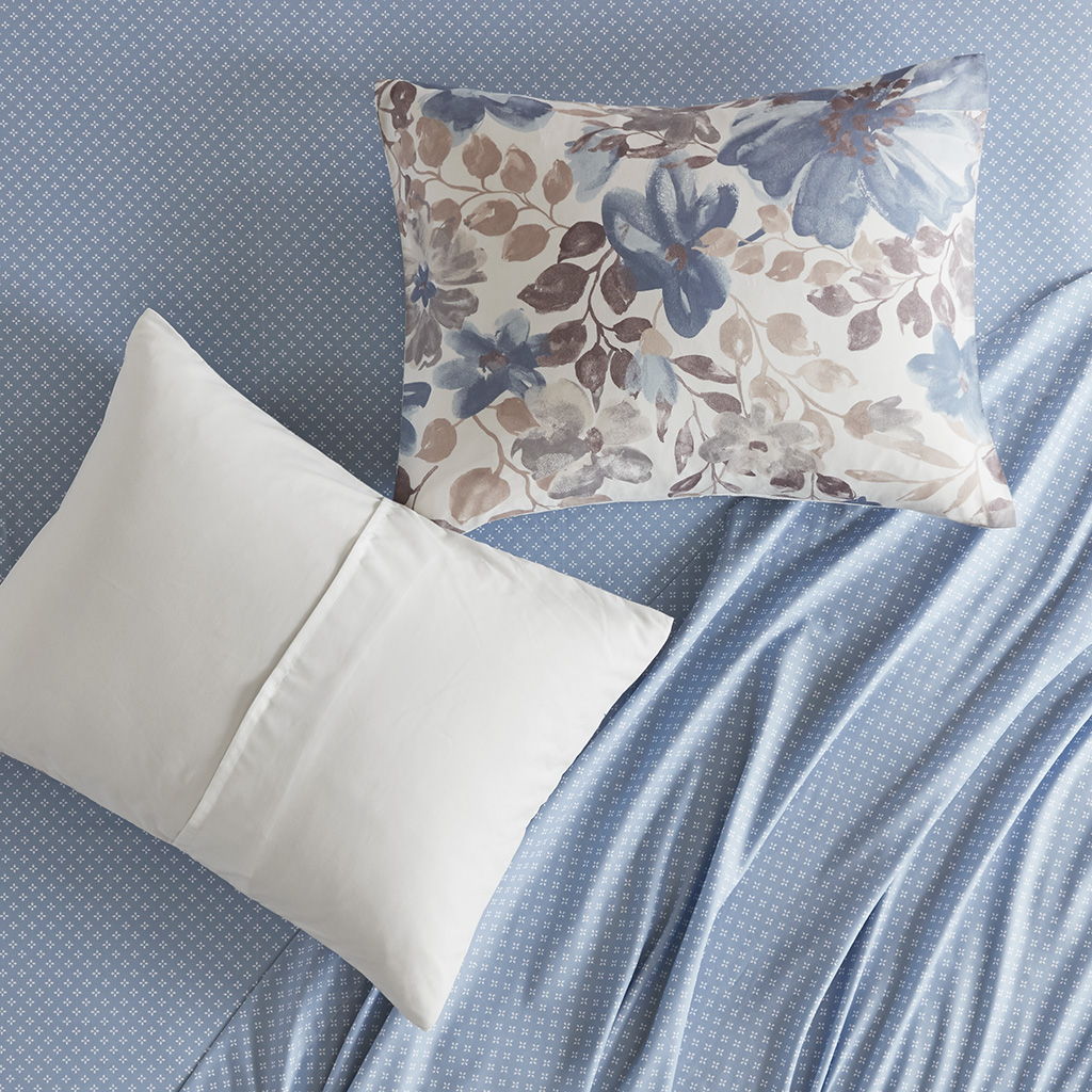 Luna - Floral Comforter Set With Bed Sheets - Blue