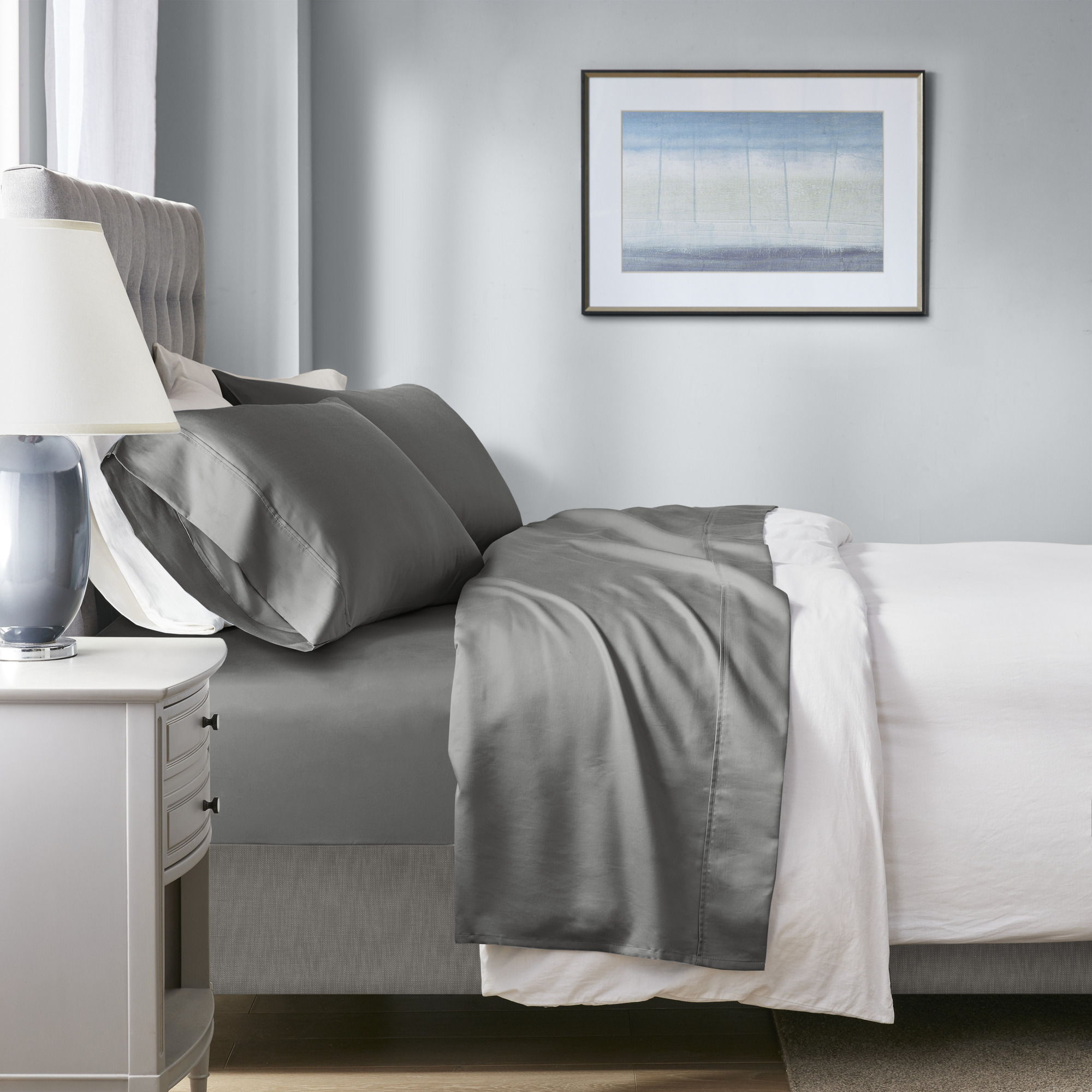 1000 Thread Count - Queen HeiQ Smart Temperature Blend 4 Piece Sheet Set - Charcoal