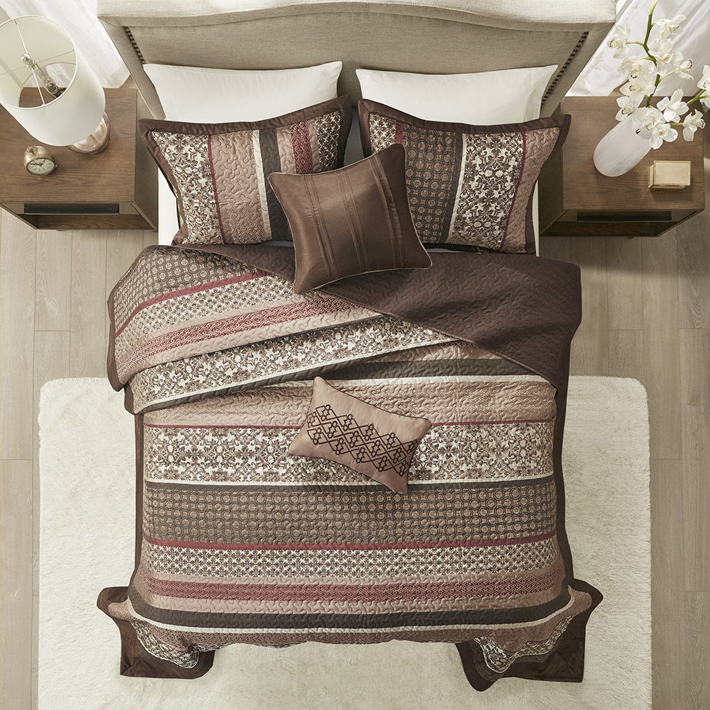 Princeton - Queen 5 Piece Reversible Bedspread Set - Red