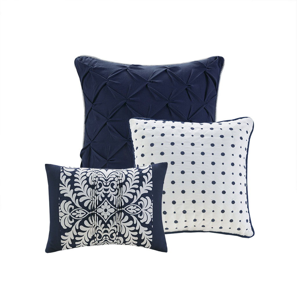 Vienna - Queen 7 Piece Printed Comforter Set - Indigo