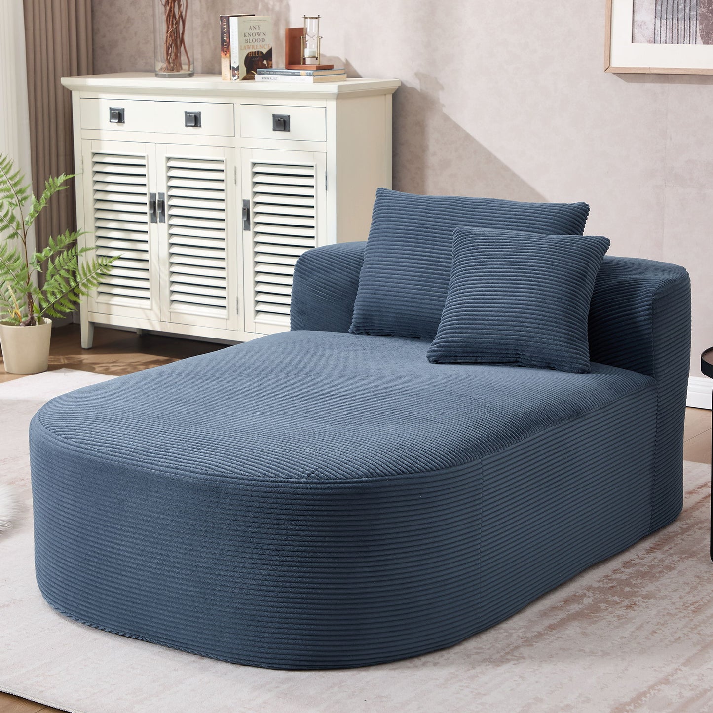Oversized Corduroy Chaise Lounge Sofa Bed With Deep Seat And Soft Pillows, Wide Seat, No Assembly Required - Blue