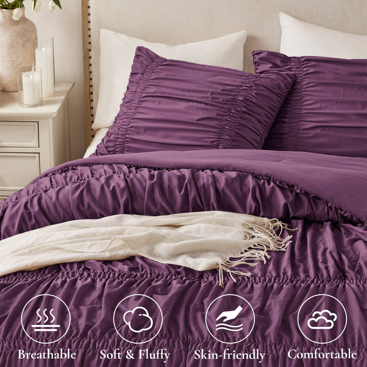 Mia - 3 Piece King Comforter Set - Purple