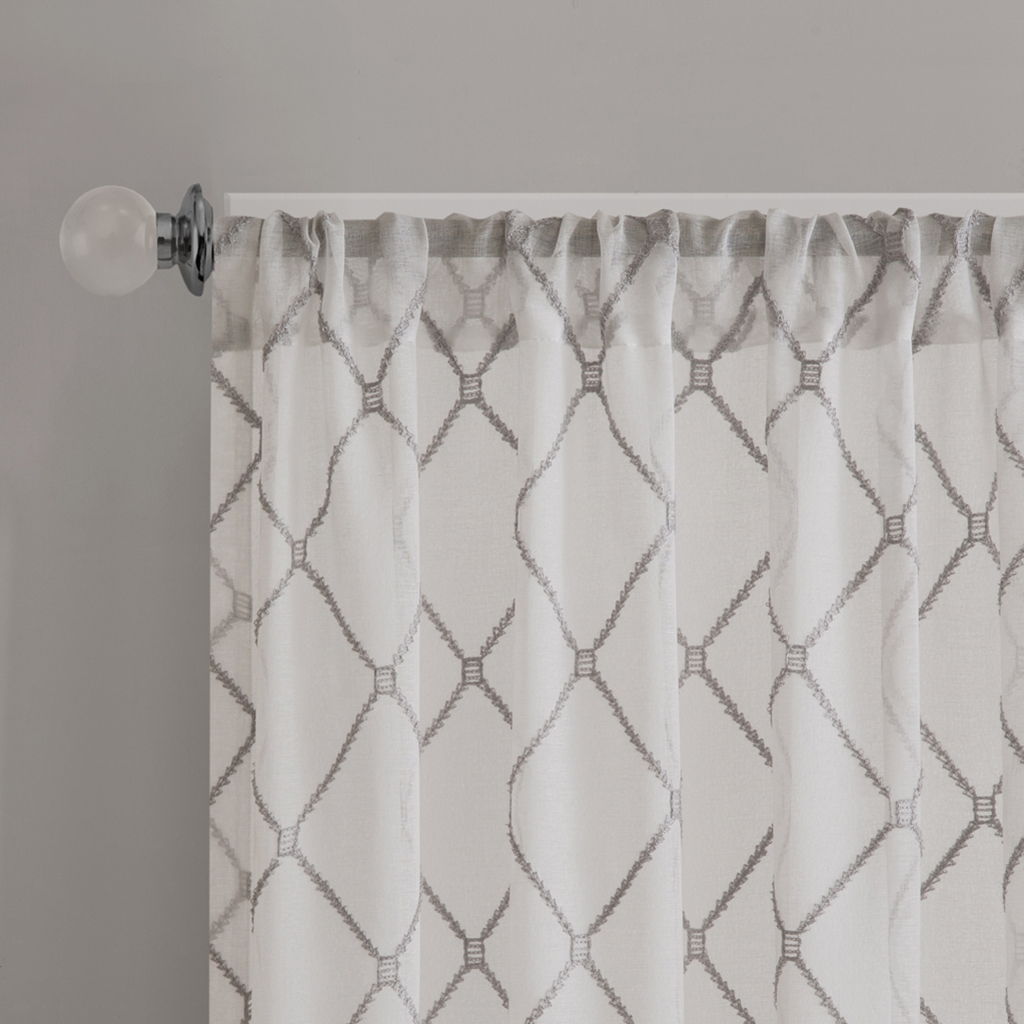 Irina - Diamond Sheer Window Curtain - White / Gray