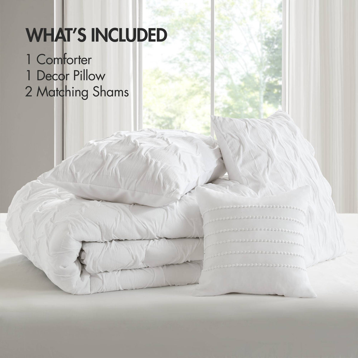 Bailey - Twin/Twin Long Diamond Pucker Comforter Set - White