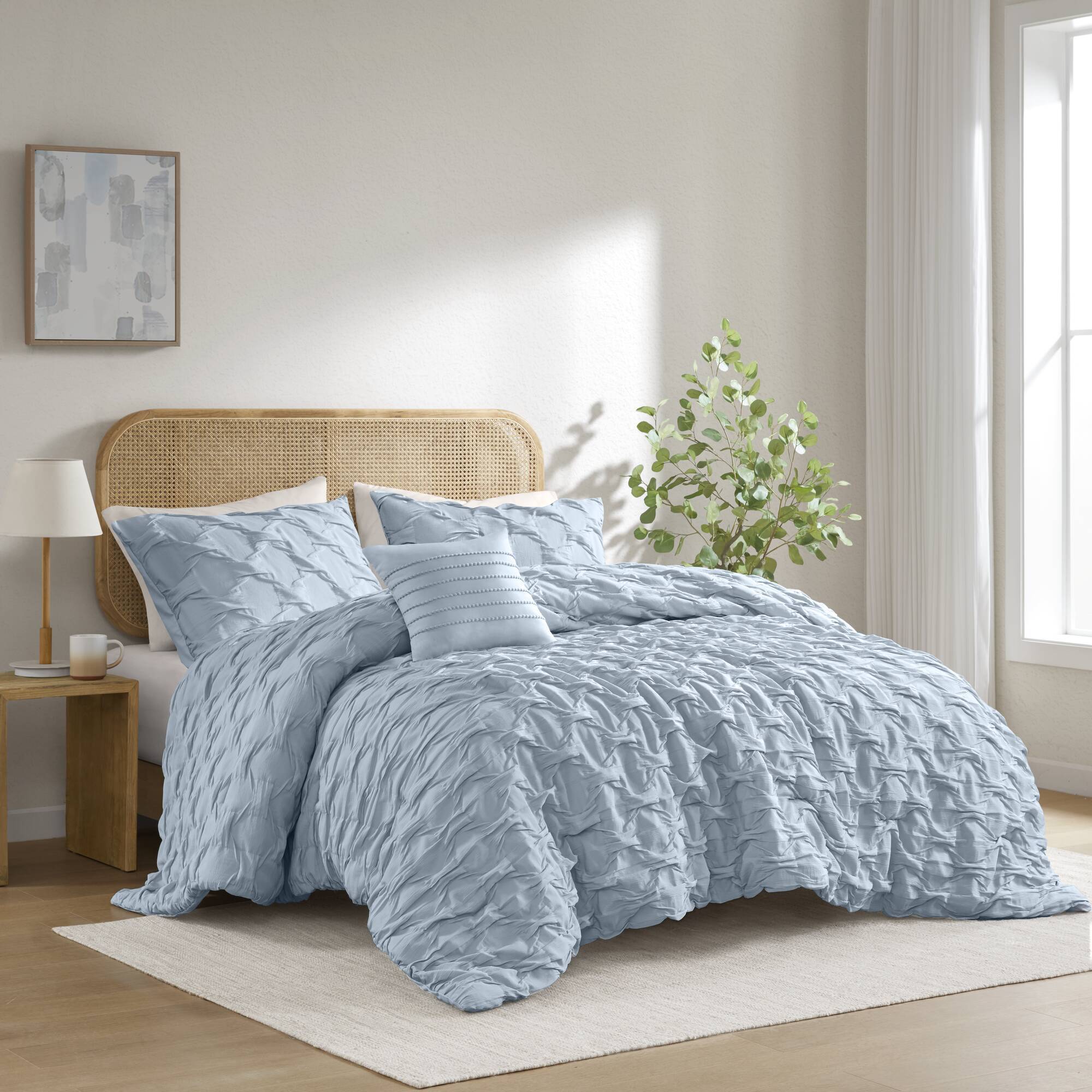 Bailey - Full/Queen Diamond Pucker Comforter Set - Blue