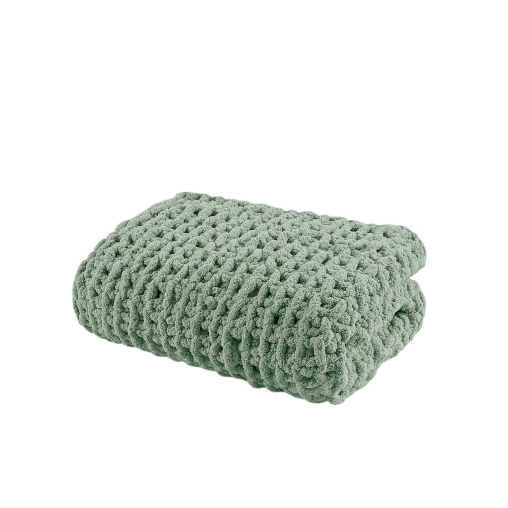 Chenille Chunky Knit - Throw - Sage Green