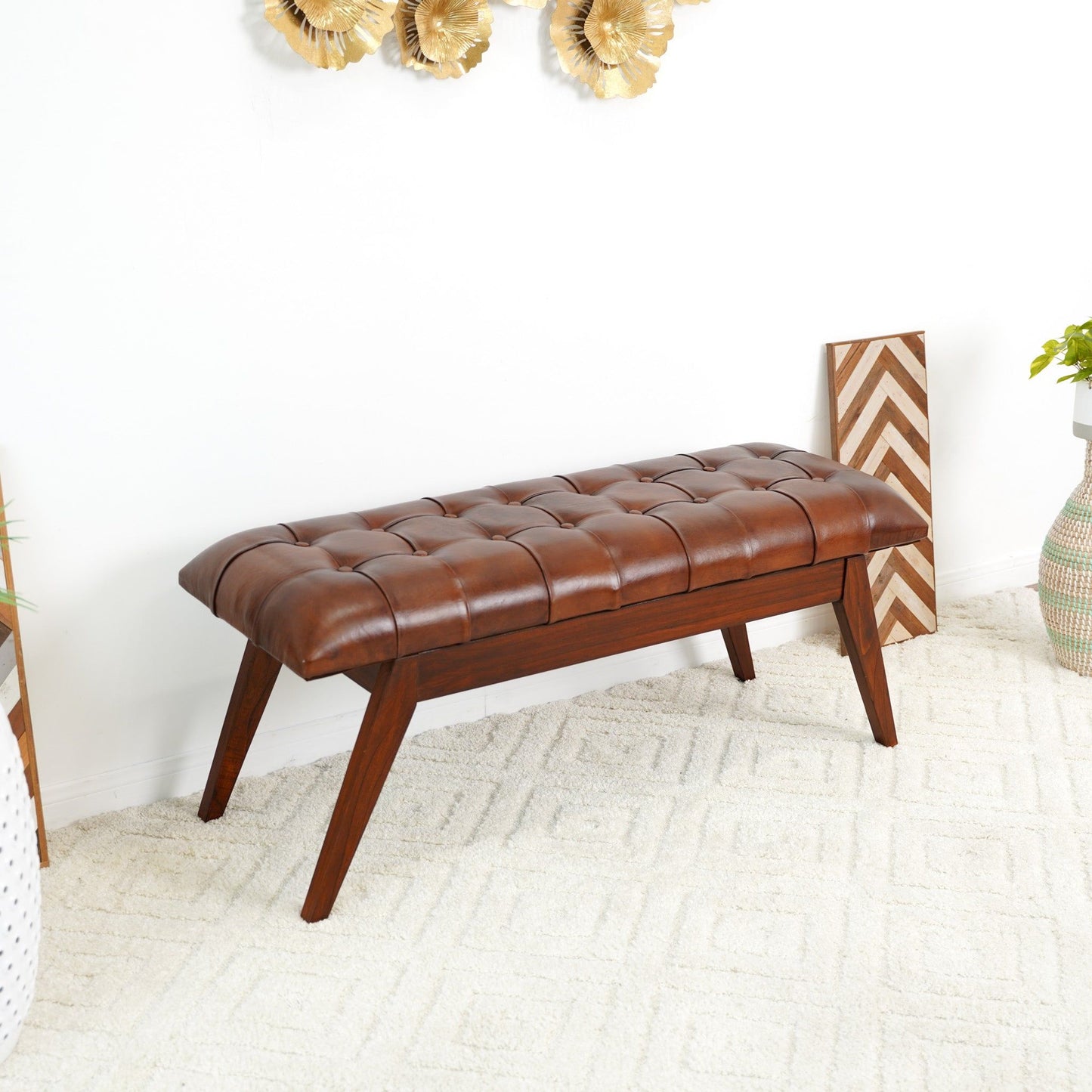 Maja - Bench - Cognac / Dark Brown