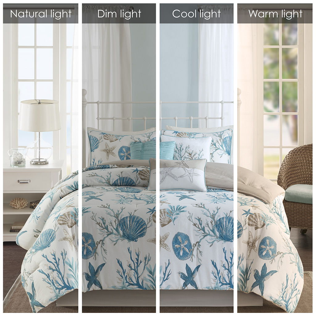 Pebble Beach - 7 Piece Cotton Sateen Comforter Set - Aqua