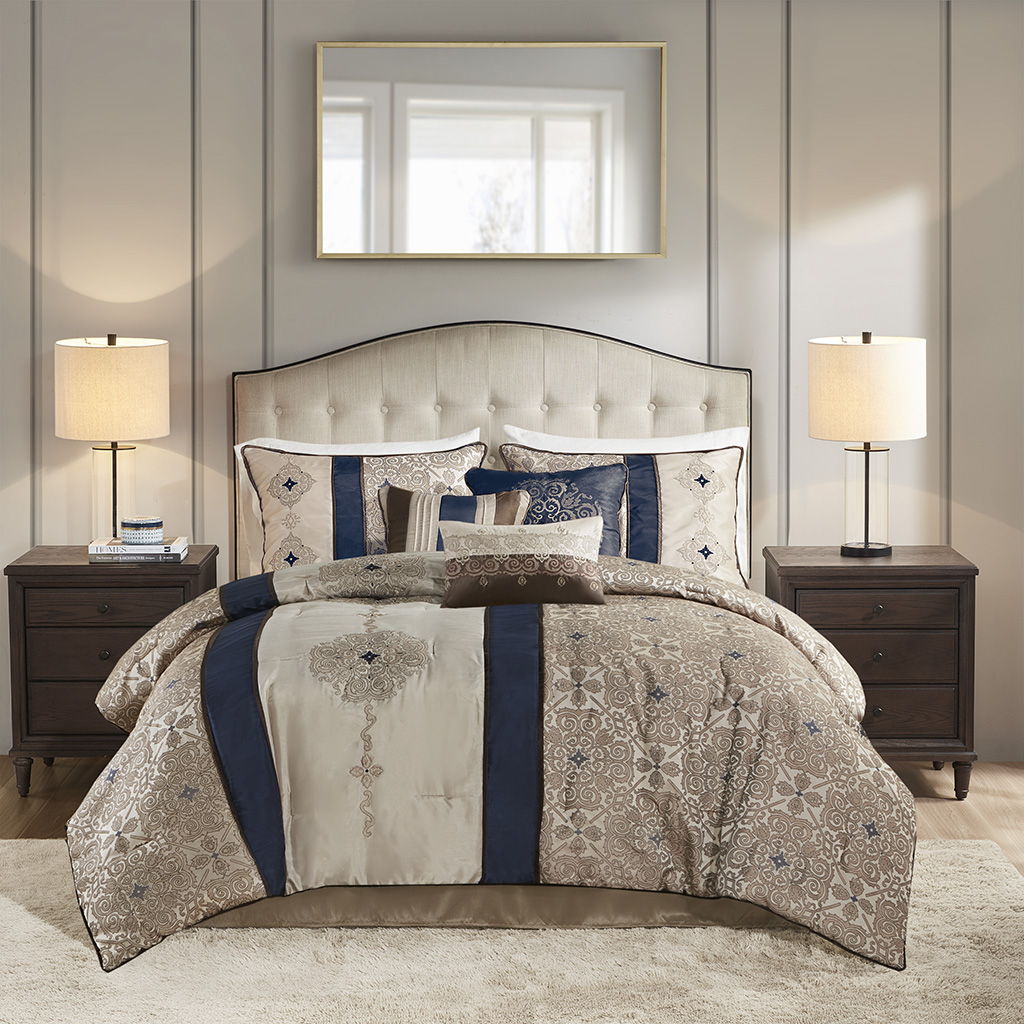 Donovan - Queen 7 Piece Comforter Set - Navy