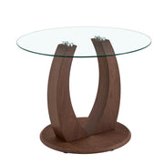 2 In 1 Round Glass Dining Table With Adjustable Curved Base, - Transparent / Walnut