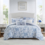 Adele - Full/Queen 5 Pieces Comforter Set With Decorative Pillows - Blue