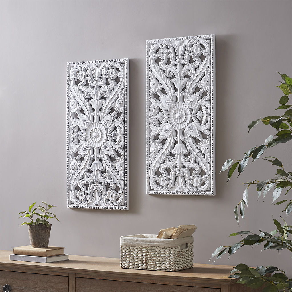 Botanical Panel - Carved Wall Decor (Set of 2) - White