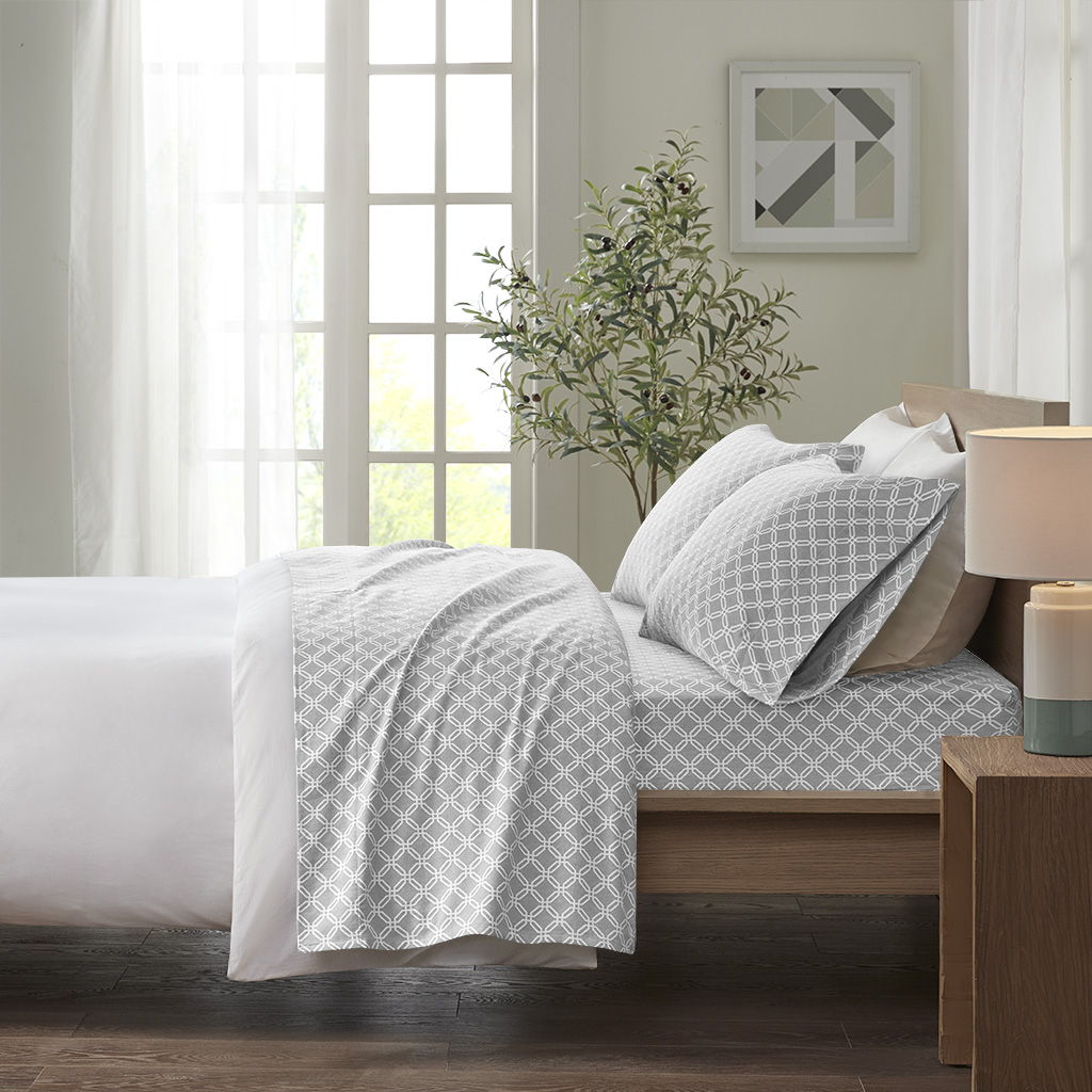 Cozy Flannel - 100% Printed Sheet Set California King - Gray Geo