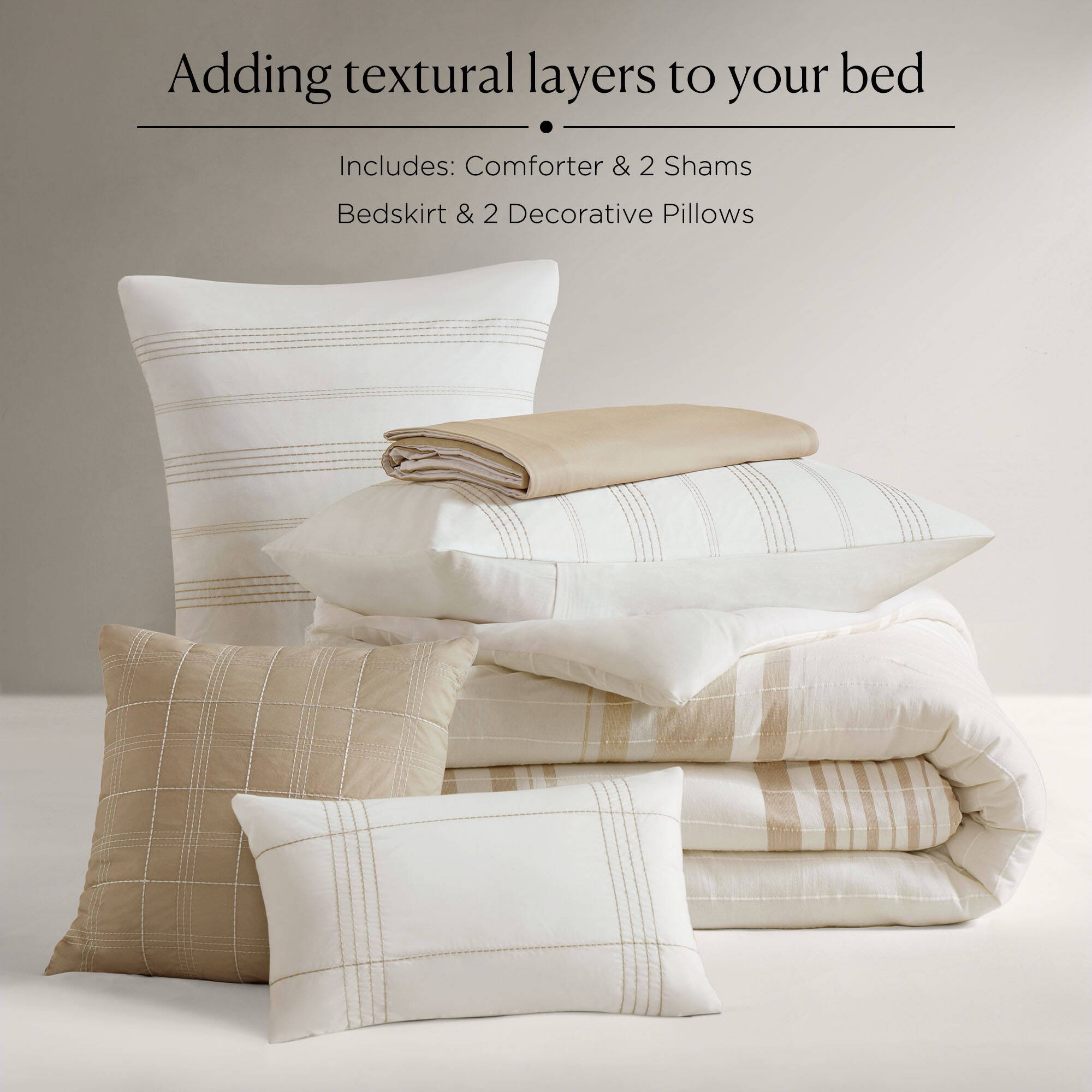 Morgan - 6 Piece Cotton Jacquard Oversized Comforter Set - Ivory / Taupe