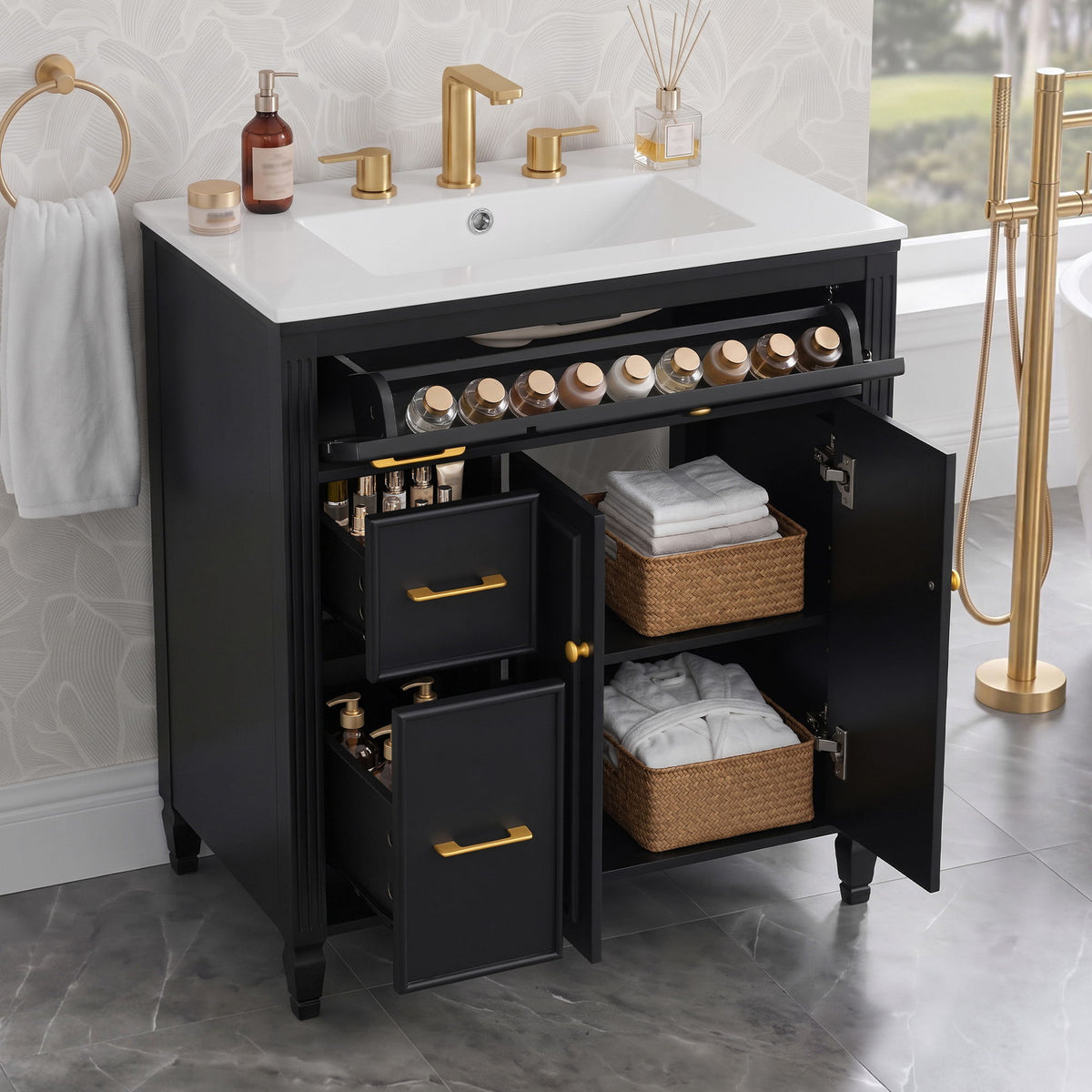 Freestanding Bathroom Vanity With Sink, Soft Close Door, Tip Out Drawer