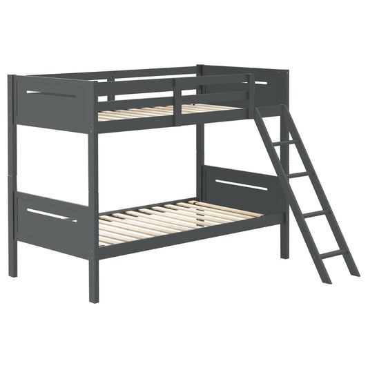 Twin Over Twin Bunk Bed With Built In Ladder, Safety Guardrails, Easy Access Ladder - Gray