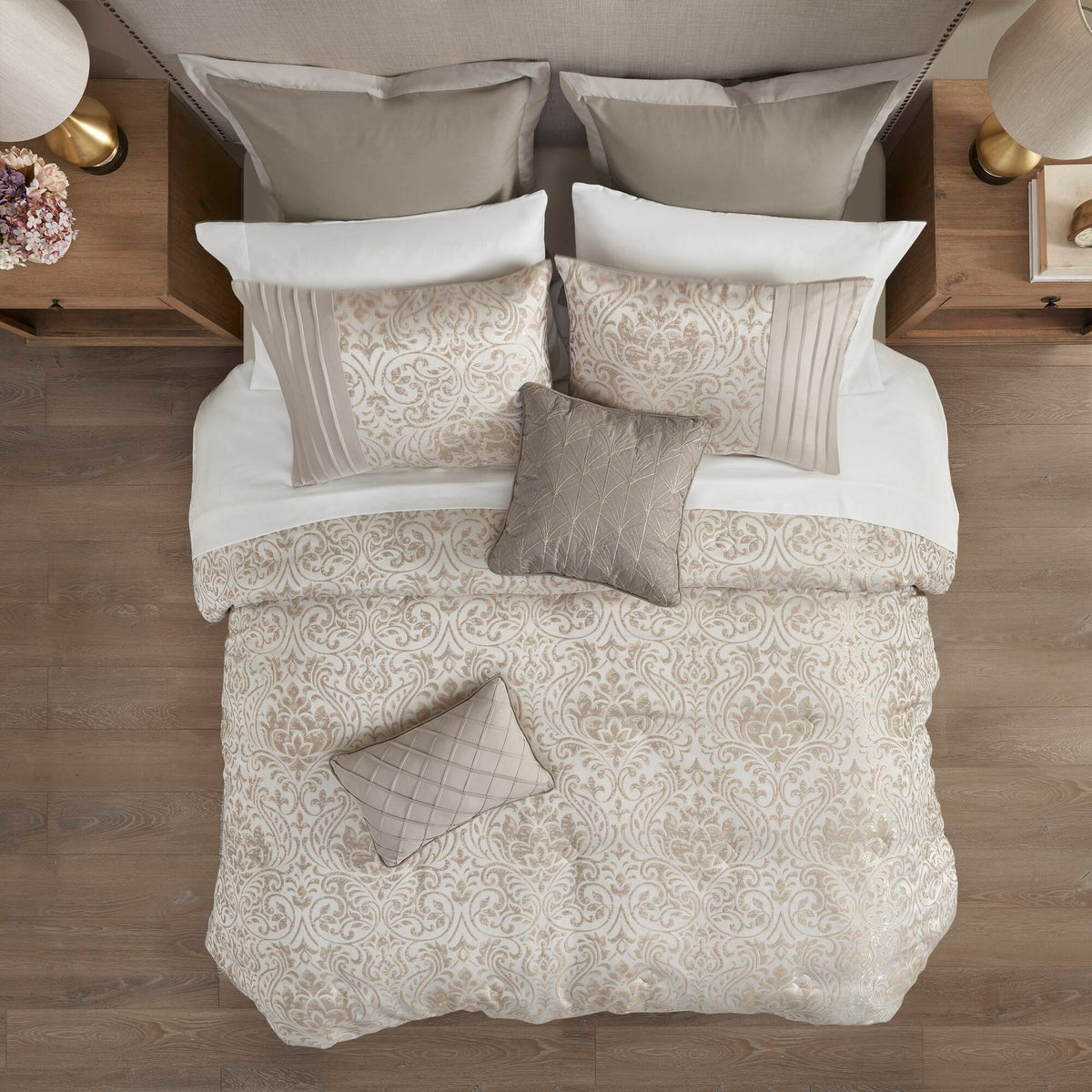 Emilia - Queen 12 Piece Complete Bed Set - Khaki