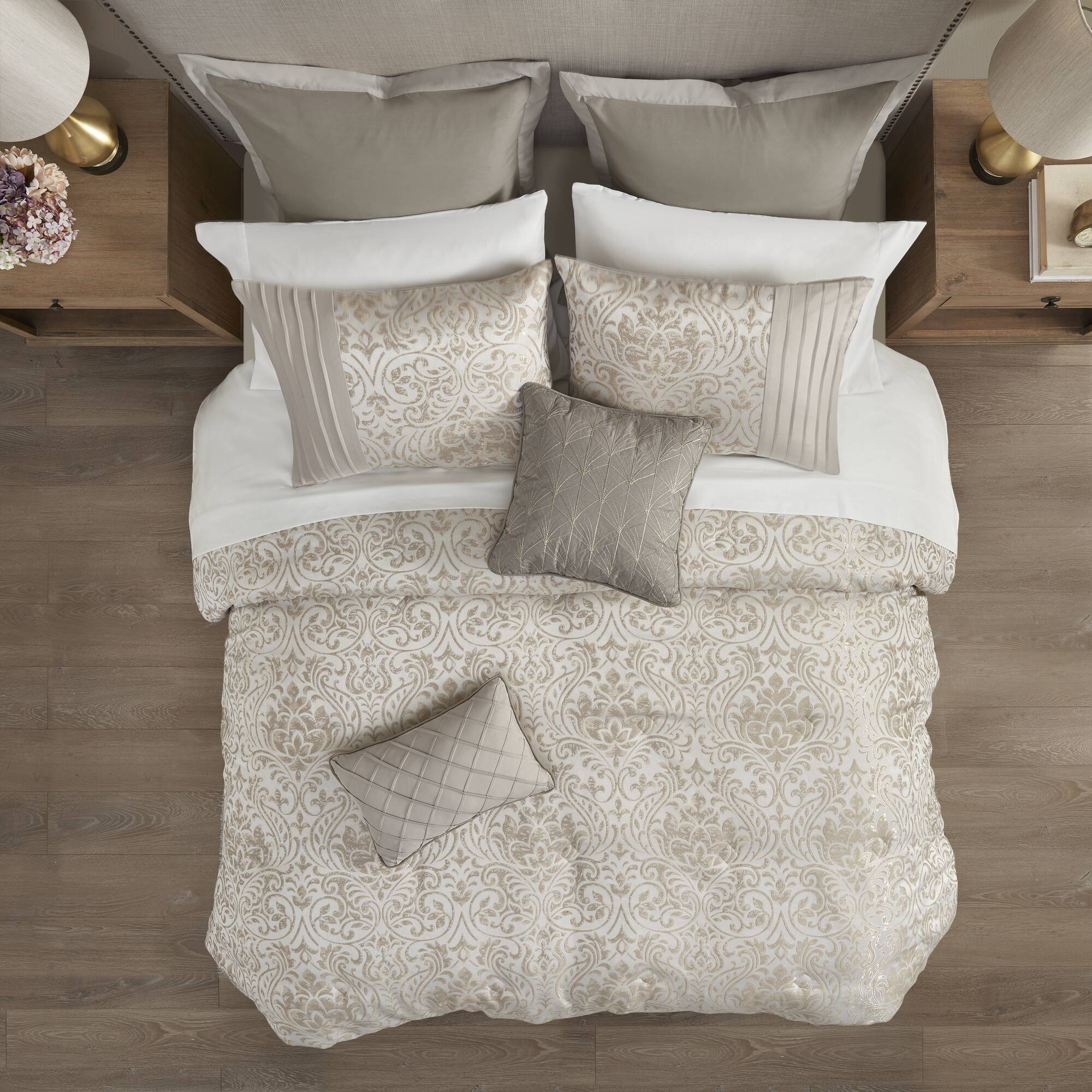 Emilia - King 12 Piece Complete Bed Set - Neutral
