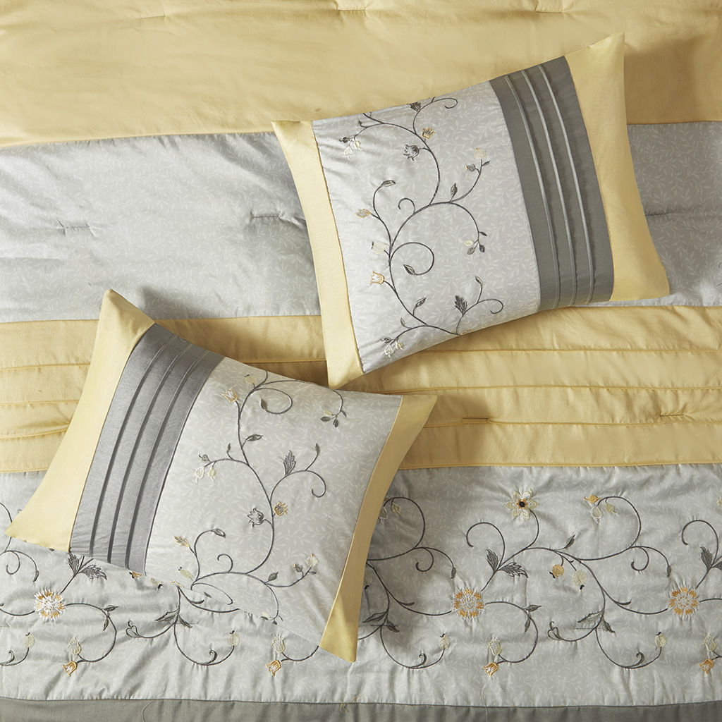 Serene - Queen Embroidered Piece Comforter (Set of 7) - Yellow