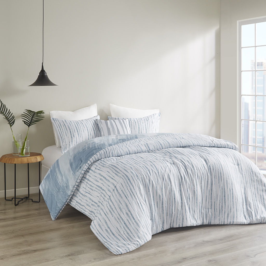 Brush Stroke - 4 Piece Oversized Reversible Comforter Set - Blue
