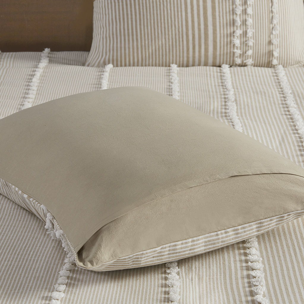 Anslee - 3 Piece Yarn Dyed Duvet Cover Set - Taupe