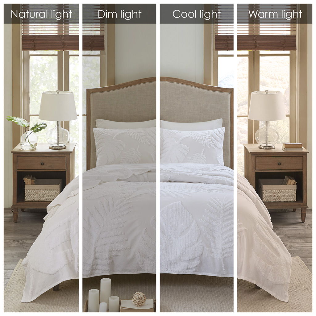 Bahari - King 3 Piece Tufted Palm Duvet Cover Set - Off White