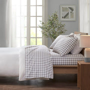 Cozy Flannel - 4 Piece California King Printed Sheet Set - Gray Herringbone Check