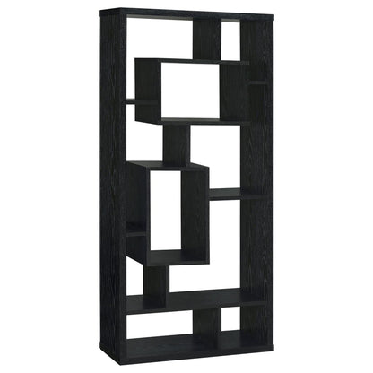 10 Shelf Open Back Bookcase With Geometric Design - Black